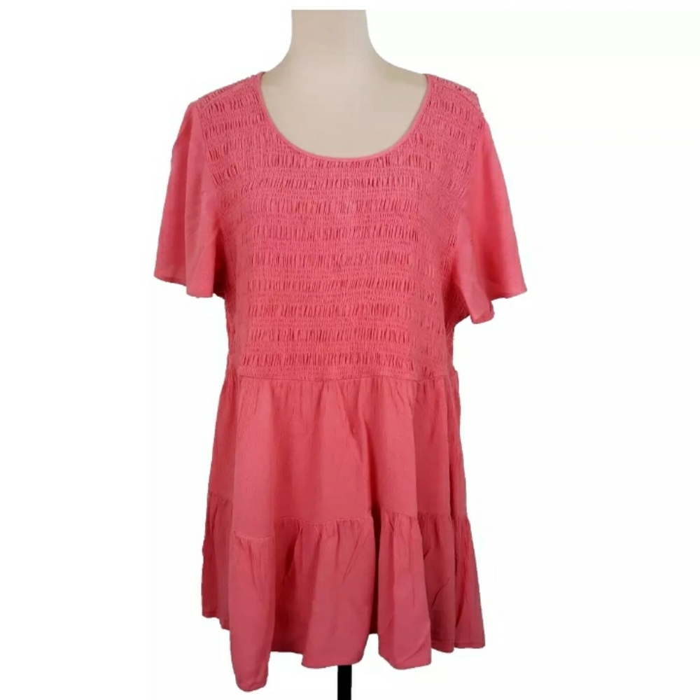 Torrid Smocked Ruffle Top Women's Size 4X Crinkle Stretch Babydoll Cottagecore